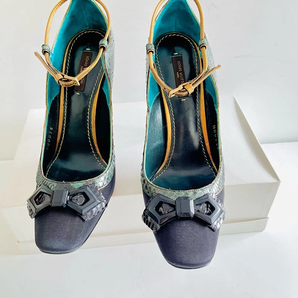 Louis Vuitton green python Mary Jane heels 37.5